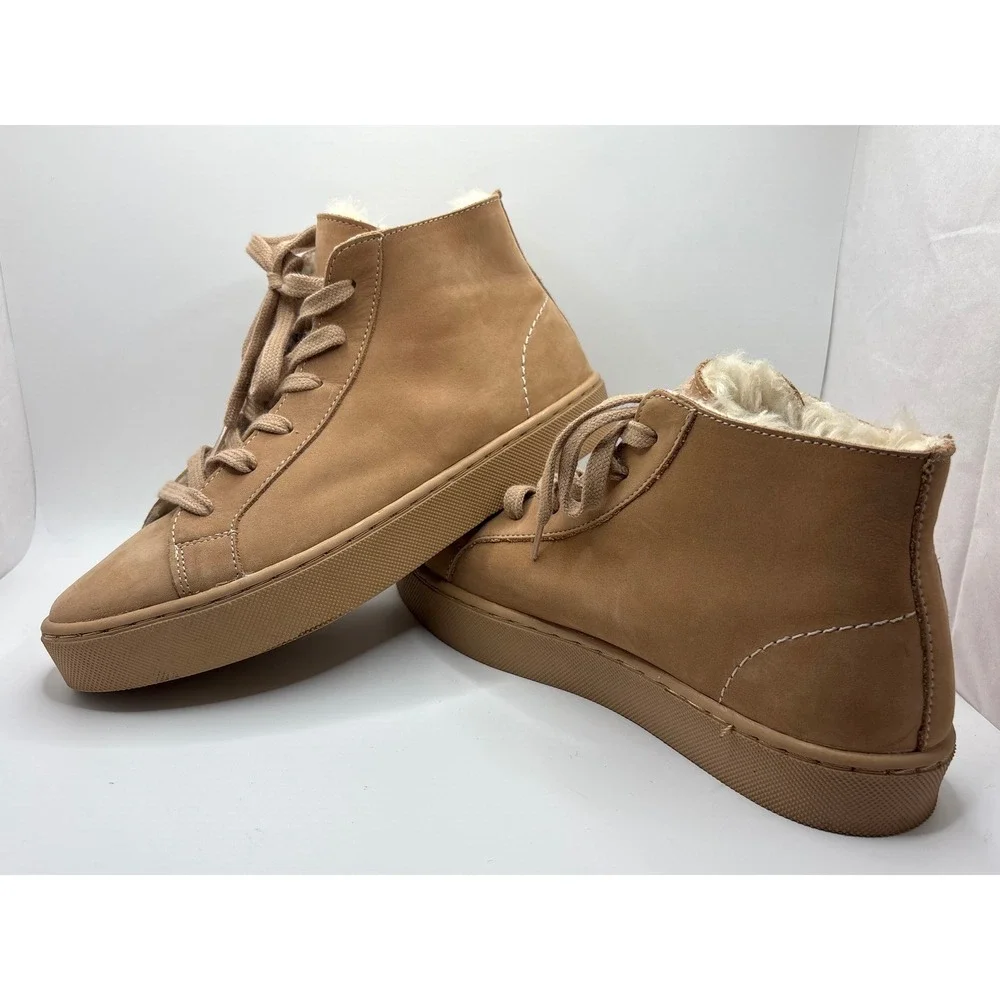 Zara Women Tan High Top Faux Fur Lined Platform Sneakers 2438/610/098 EU 36